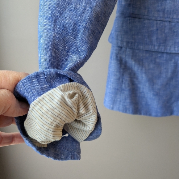 J. Crew Linen Schoolboy Blazer 4 Blue - Picture 7 of 13